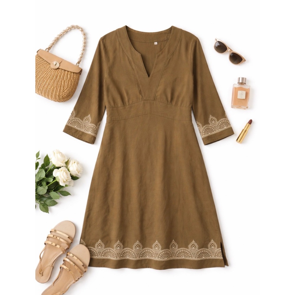Acacia Swimwear Organic Cotton Women's Sz Medium Brown Dress Beach Boho Resort